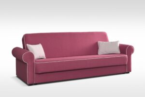 Kanapa z funkcją spania Elegant z pojemnikiem na pościel różowa plecionka