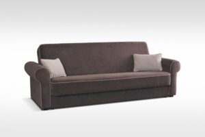 Kanapa z funkcją spania Elegant z pojemnikiem na pościel brązowa plecionka