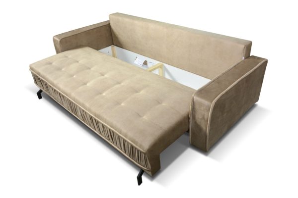 beżowa sofa pikowana z funkcją spania 230x95 Eden