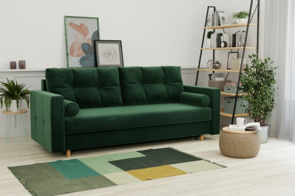 Butelkowo zielona sofa z funkcją spania 220x90 Madera