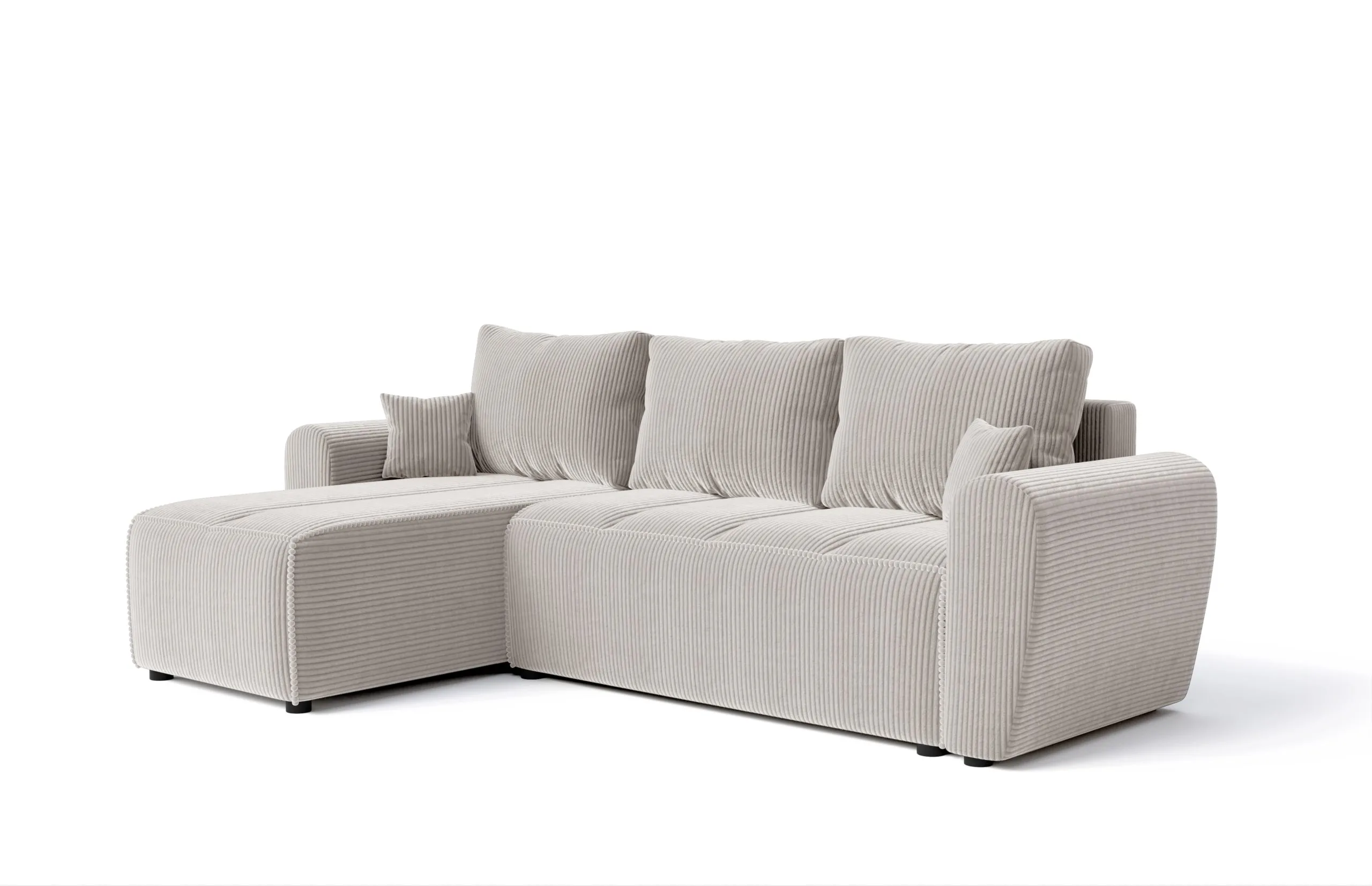 Narożnik z funkcją spania Riko L-kształtny lewy z pojemnikiem na pościel biały sztruks
