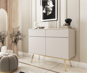 Beżowa komoda do salonu z szufladami ORO KSZ107