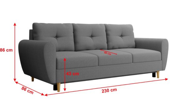 wymiary Sofa 230x90 z funkcją spania Jasmine