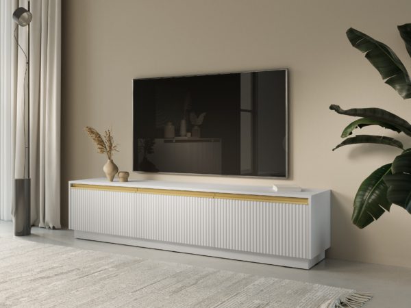 Szafka Royal RTV-180 biała aranżacja stojąca