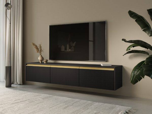Szafka Royal RTV-180 czarna aranżacja wisząca