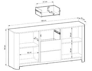 Wymiary Komoda z 3 szufladami Bari KSZ-168