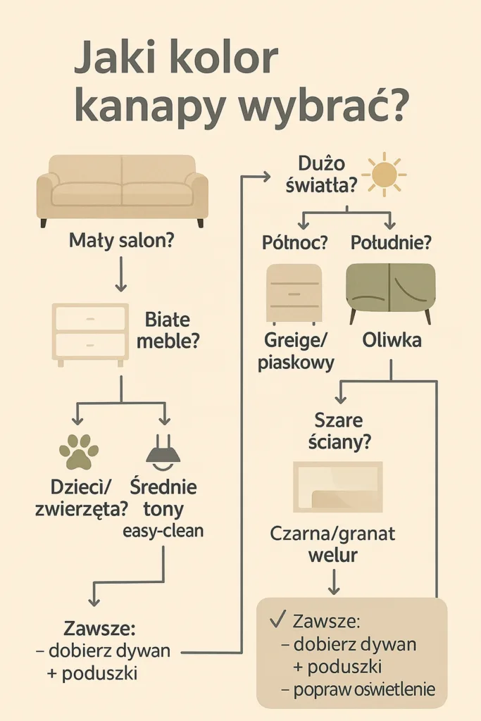 Infografika jak dopasować kanapy do pokoju