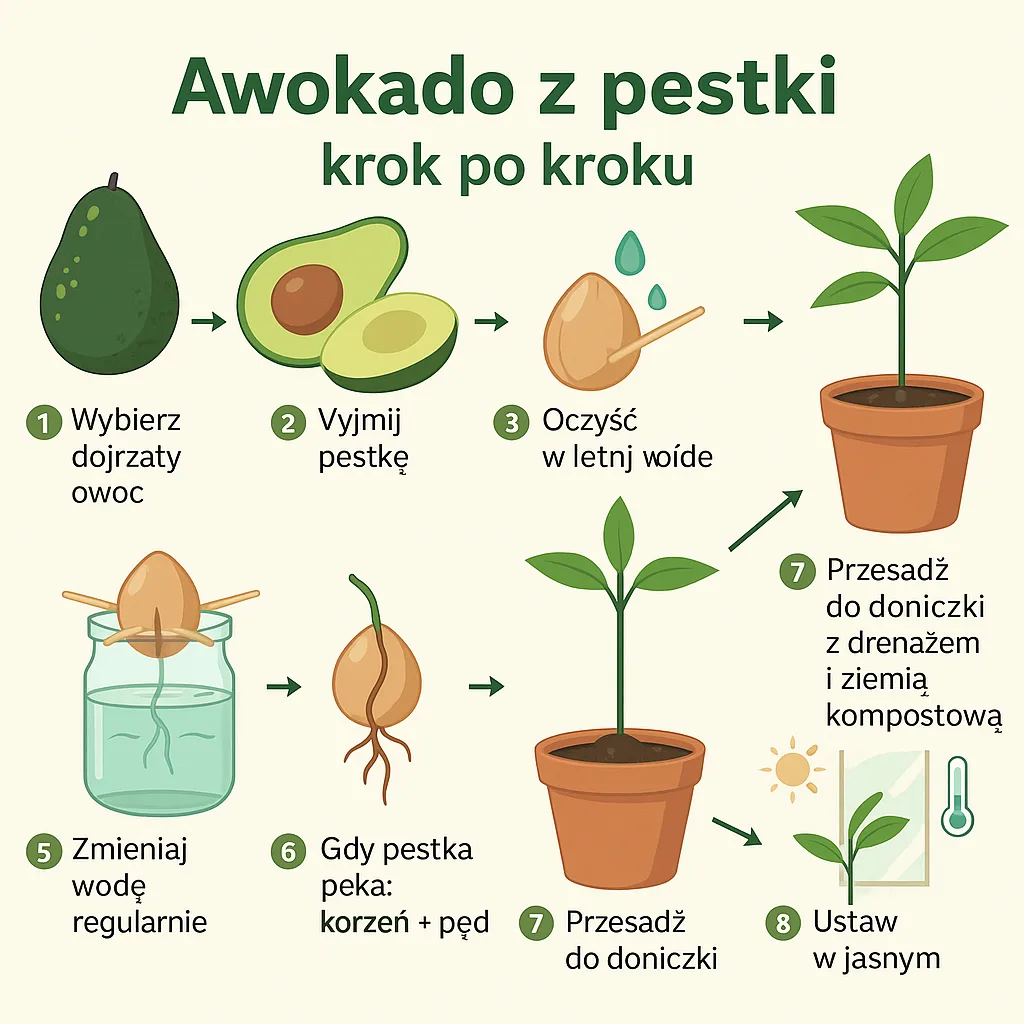 Infografika jak zasadzić awokado