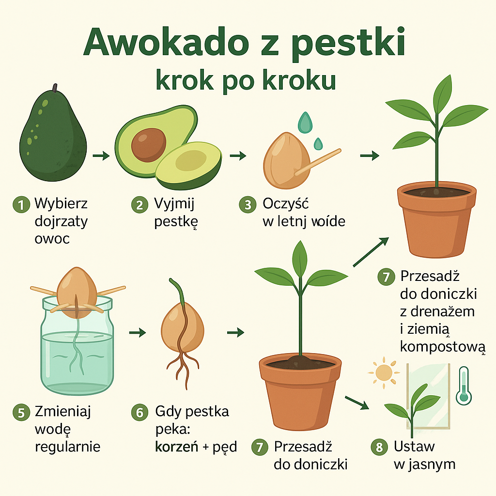 Infografika jak zasadzić awokado
