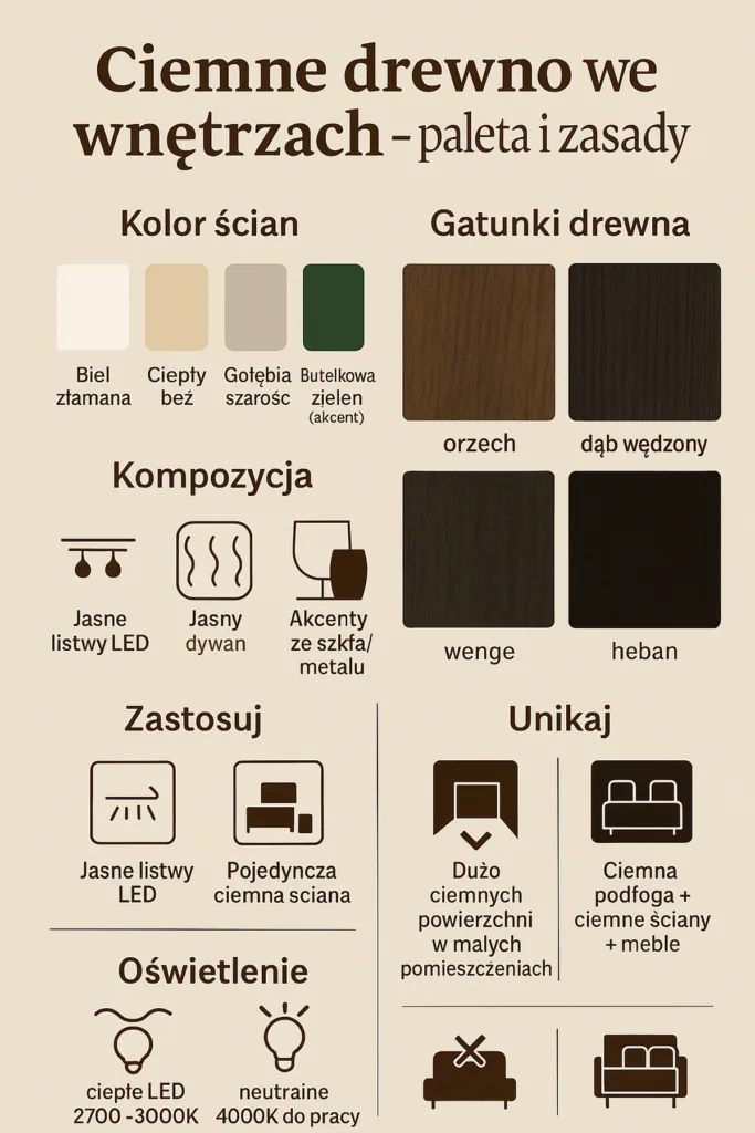 jak stosować ciemne drewno w wnętrzu