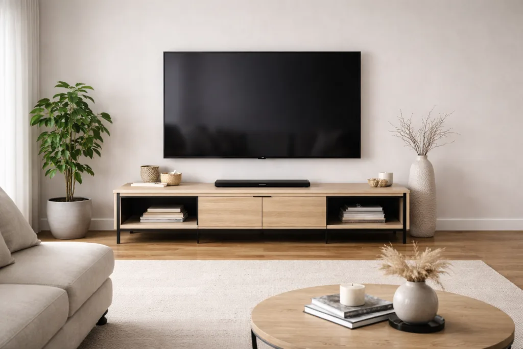 Szafka RTV w salonie z telewizorem