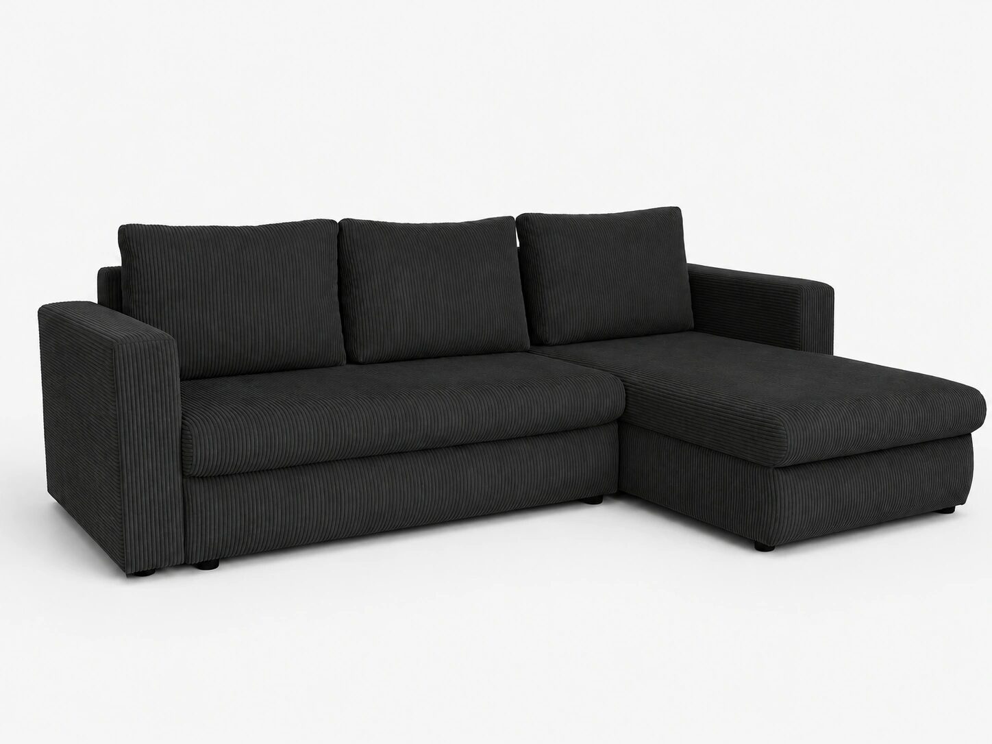 Narożnik 240x165cm z funkcją spania 155x210cm Cordia Relax L-kształtny uniwersalny z pojemnikiem na pościel czarny sztruks