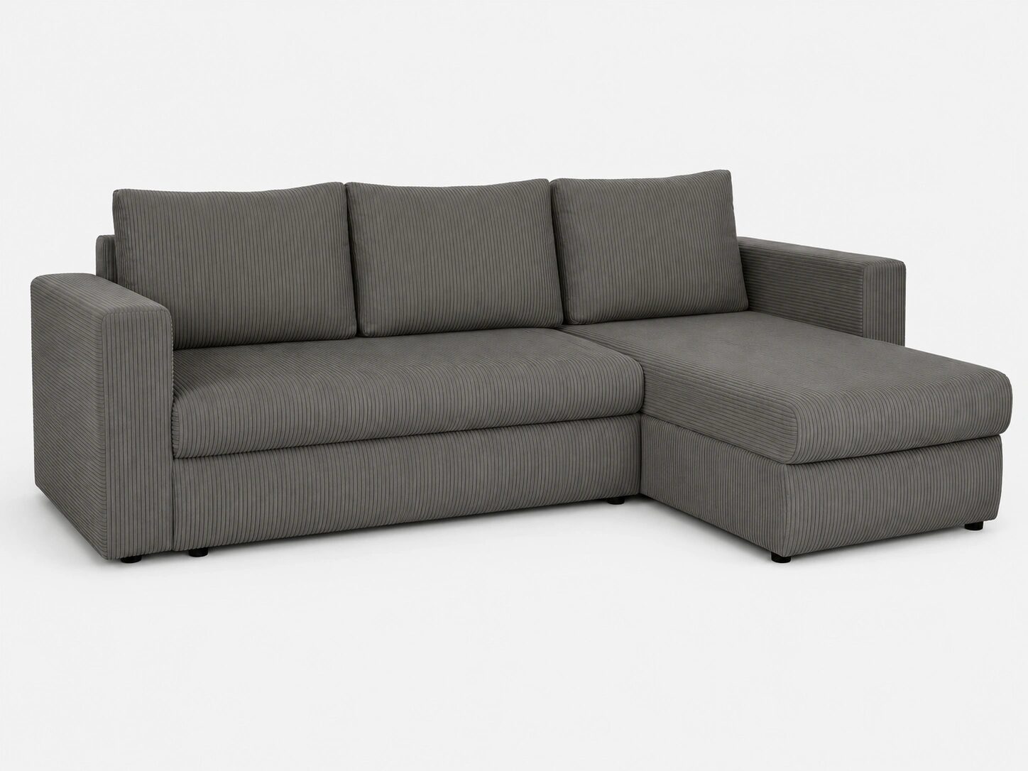 Narożnik 240x165cm z funkcją spania 155x210cm Cordia Relax L-kształtny uniwersalny z pojemnikiem na pościel szary sztruks